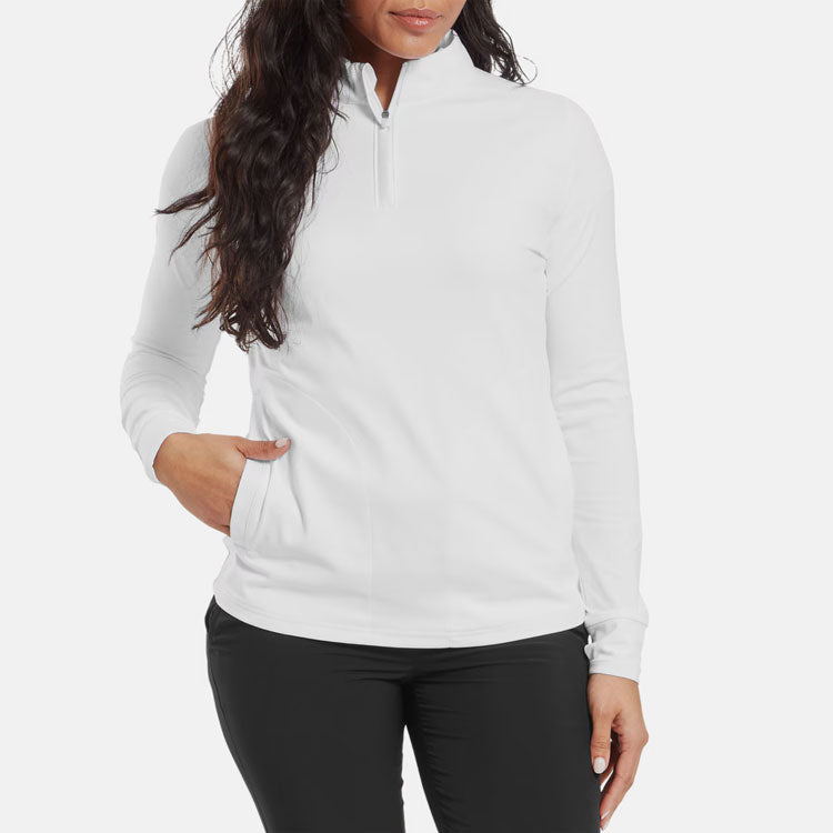 FootJoy Ladies 1/2 Zip Golf Midlayer (White) Four Way Stretch Fabric With Moisture Control