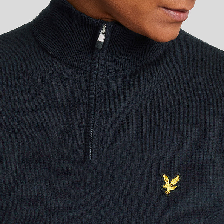  Lyle & Scott Merino 1/4 Zip Golf Sweater (Jet Black) Merino Wool With Iconic Gold Eagle
