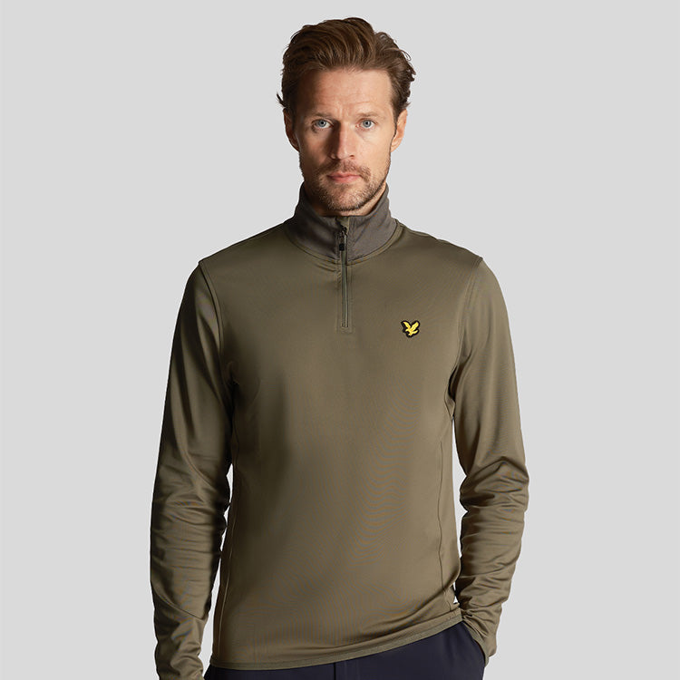  Lyle & Scott Tech 1/4 Zip Golf Sweater (Cactus Green) Lightweight Fleece With Iconic Gold Eagle