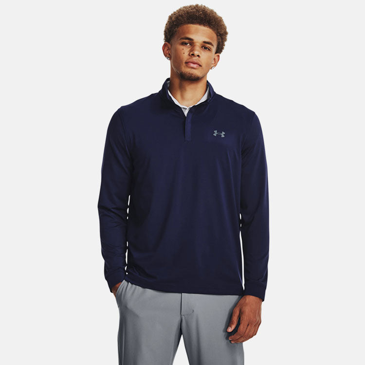  Under Armour Playoff 1/4 Zip Golf Sweater (Midnight Navy/Pitch Gray) Lightweight Fabric With HeatGear Technology