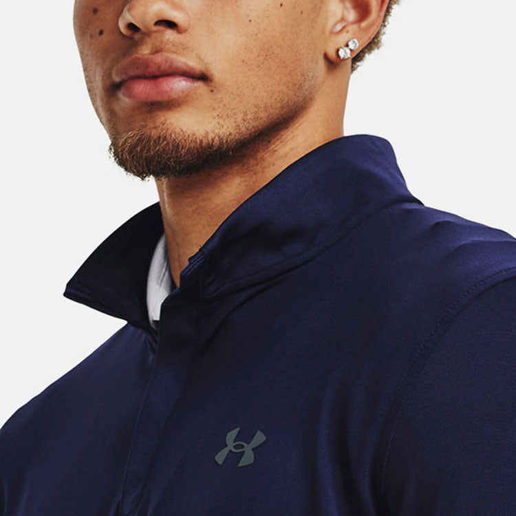  Under Armour Playoff 1/4 Zip Golf Sweater (Midnight Navy/Pitch Gray) Lightweight Fabric With HeatGear Technology