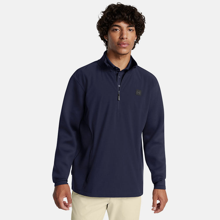 Under Armour Drive Pro Storm Hybrid 1/2 Zip Golf Sweater (Midnight Navy/Metallic Silver) Extra Warmth With Added Wind Protection