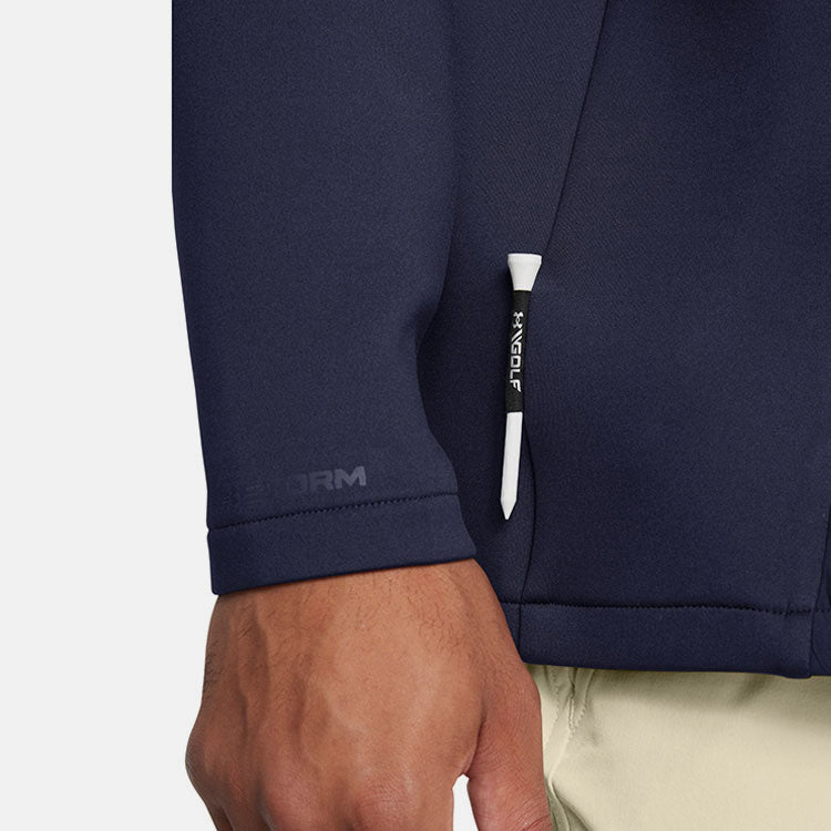  Under Armour Drive Pro Storm Hybrid 1/2 Zip Golf Sweater (Midnight Navy/Metallic Silver) Extra Warmth With Added Wind Protection