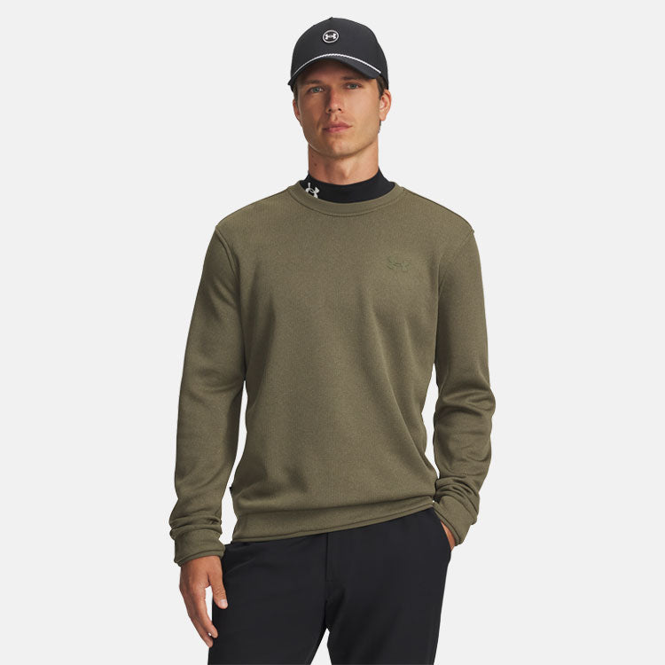  Under Armour Fleece Crewneck Golf Sweater (Marine OD Green) Brushed Interior For Extra Warmth