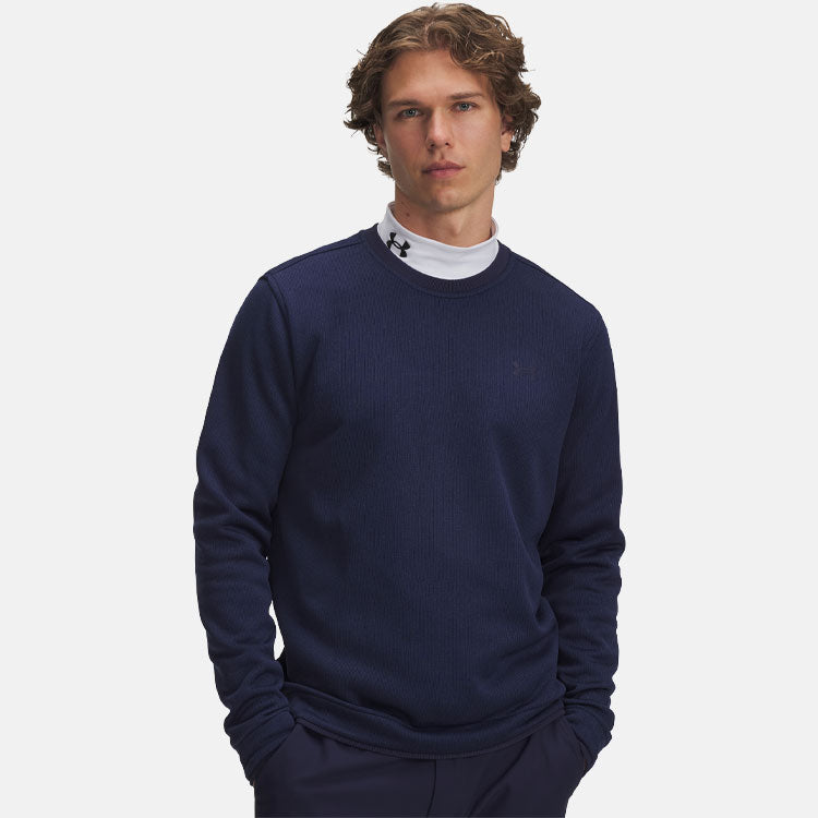  Under Armour Fleece Crewneck Golf Sweater (Midnight Navy) Brushed Interior For Extra Warmth