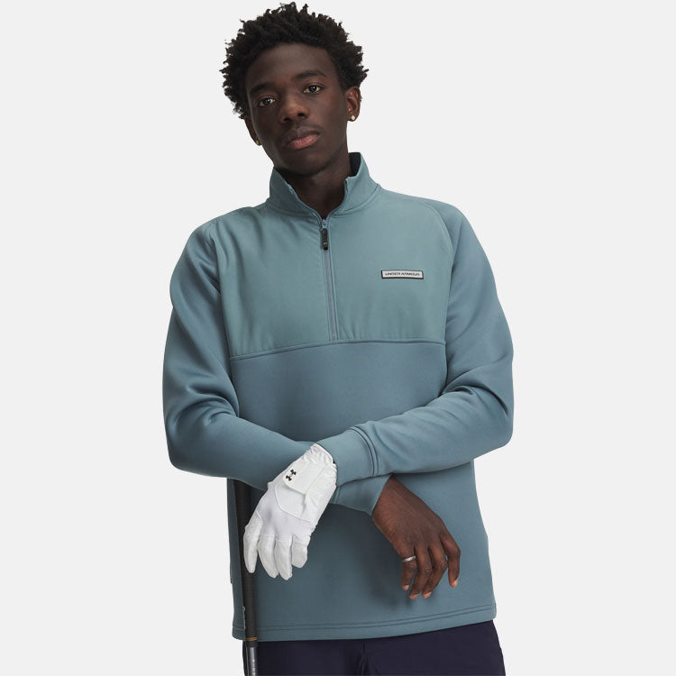  Under Armour Drive Pro Hybrid 1/2 Zip Golf Sweater (Jasper Blue/Black) Brushed Interior For Extra Warmth