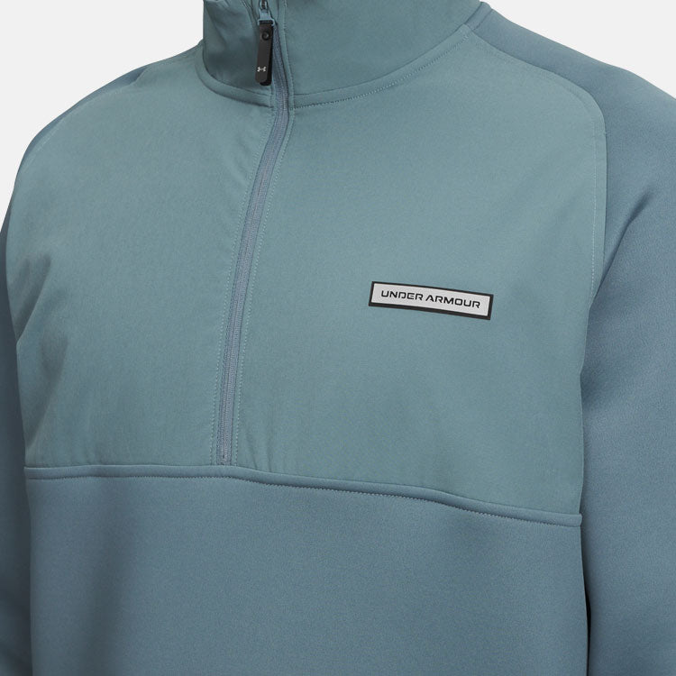  Under Armour Drive Pro Hybrid 1/2 Zip Golf Sweater (Jasper Blue/Black) Brushed Interior For Extra Warmth