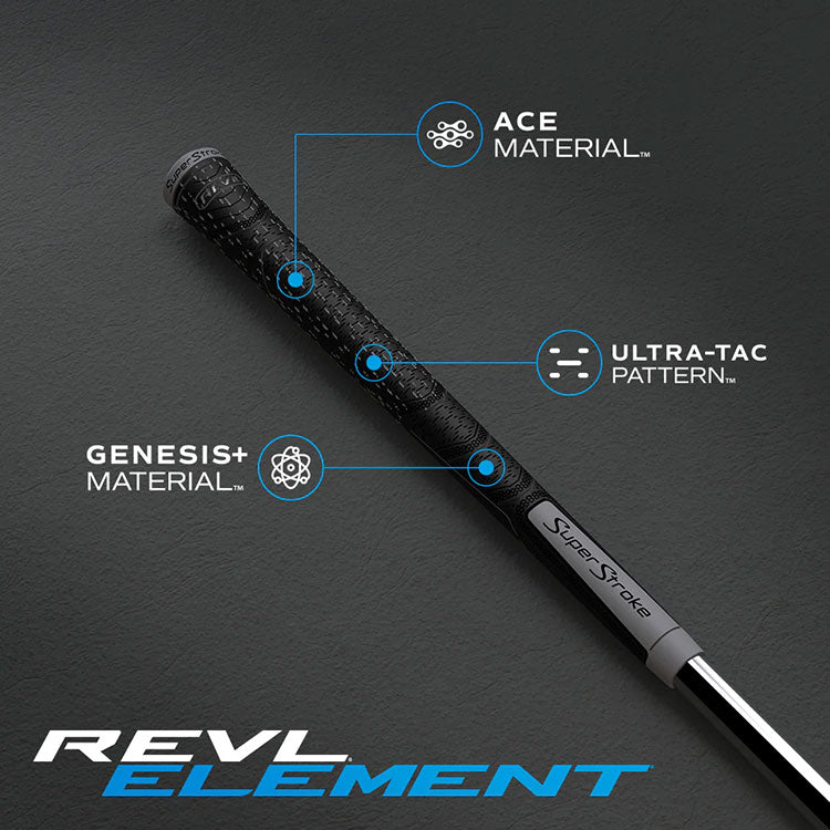  SuperStroke Standard REVL Element HC Golf Grip (Grey/Blue) All Weather Traction With Responsive Feel