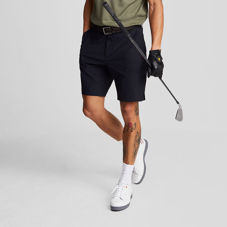  Lyle & Scott AirLight Tech Golf Shorts (Jet Black) Moisture-Wicking With Iconic Gold Eagle
