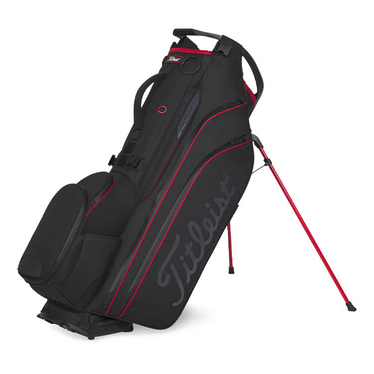  Titleist Hybrid 14 StaDry Golf Stand Bag (Black/Black/Red) Fully Waterproof With Trolley Friendly Base