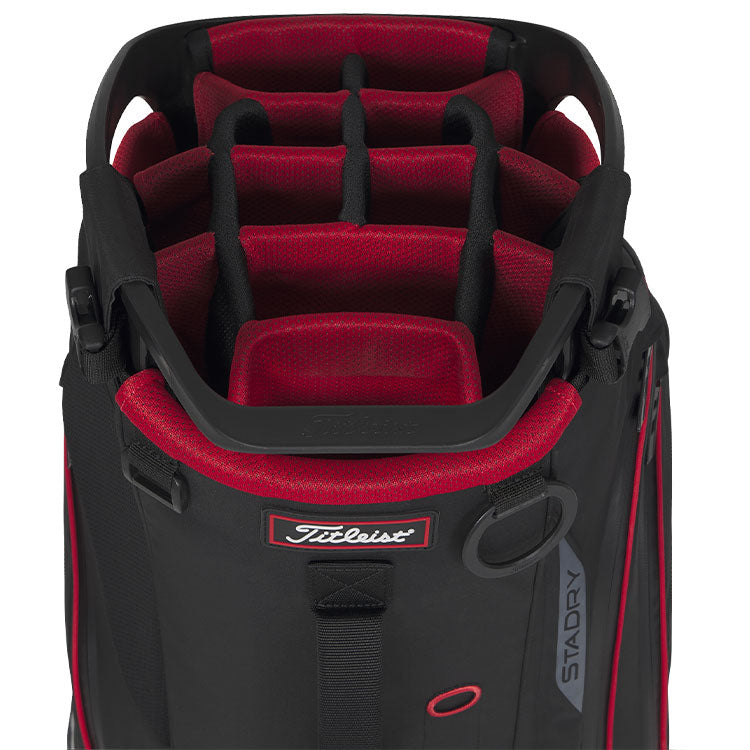  Titleist Hybrid 14 StaDry Golf Stand Bag (Black/Black/Red) Fully Waterproof With Trolley Friendly Base