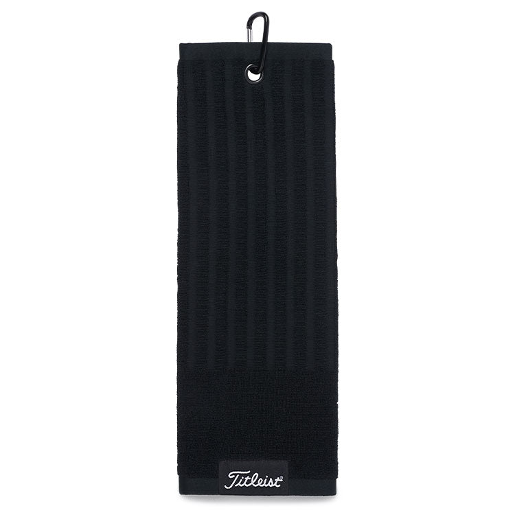 Titleist Players Tri-Fold Golf Towel(Black) Compact Design With Woven Ribbed Pattern