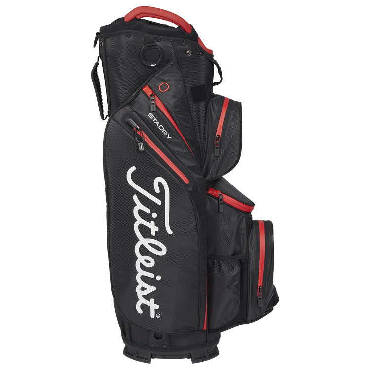  Titleist StaDry 14 Golf Cart Bag (Black/Black/Red) Fully Waterproof With Maximum Storage