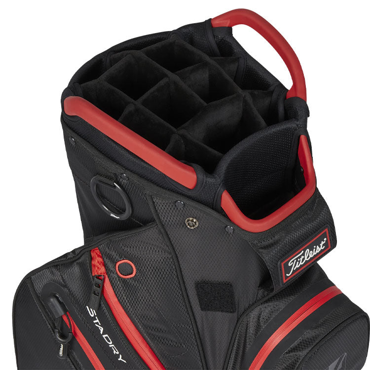  Titleist StaDry 14 Golf Cart Bag (Black/Black/Red) Fully Waterproof With Maximum Storage