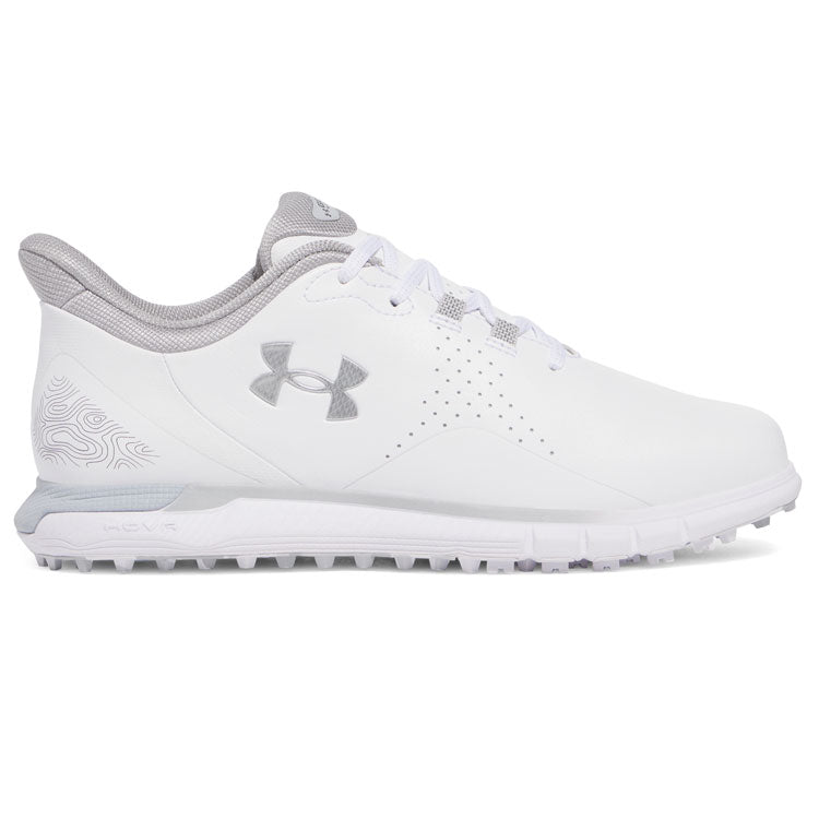  Under Armour Drive Fade SL Golf Shoes (White/Metallic Silver) HOVR Cushioning With Spikeless Versatility