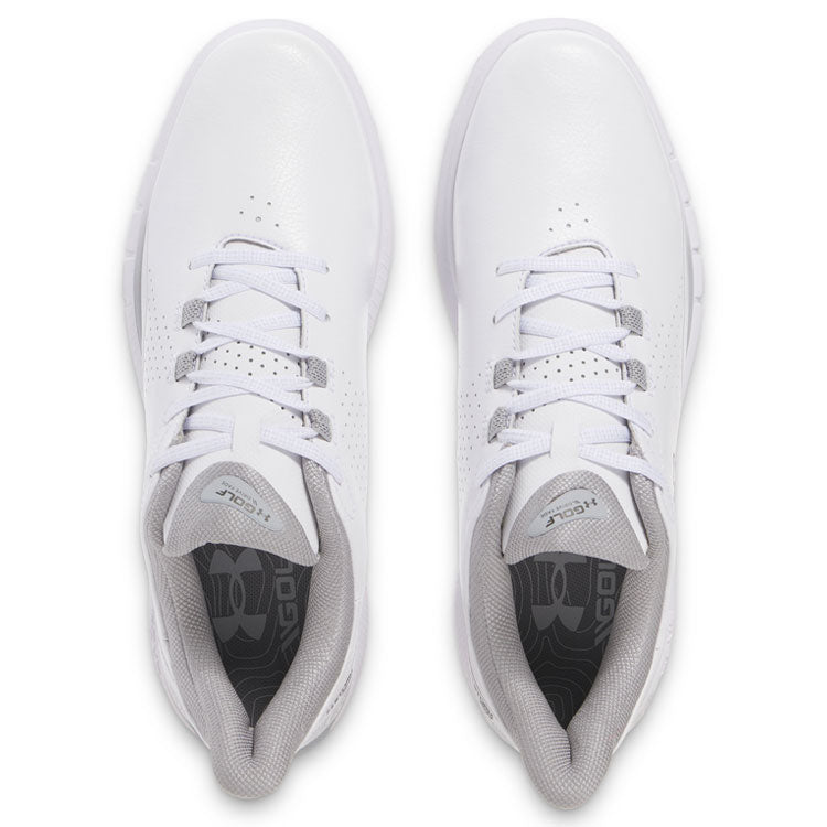  Under Armour Drive Fade SL Golf Shoes (White/Metallic Silver) HOVR Cushioning With Spikeless Versatility
