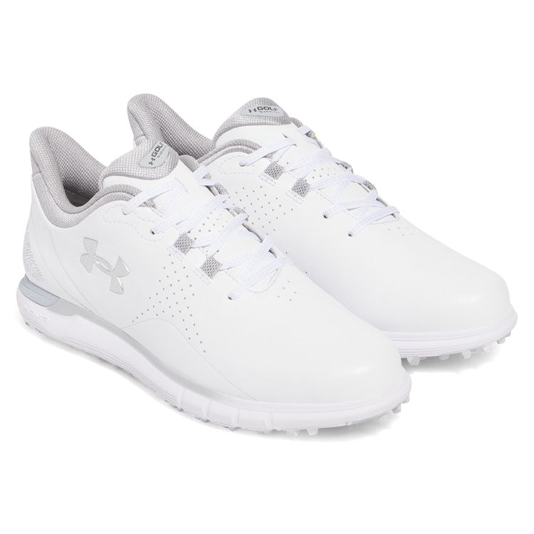  Under Armour Drive Fade SL Golf Shoes (White/Metallic Silver) HOVR Cushioning With Spikeless Versatility