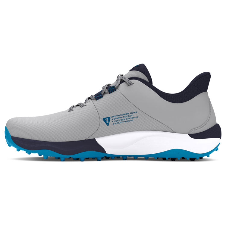  Under Armour Drive Pro SL Golf Shoes (Mod Grey/Capri/Midnight Navy) HOVR Cushioning With S3 Support System