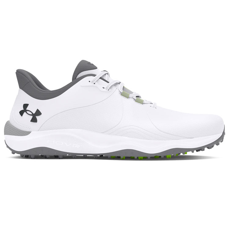 Under Armour Drive Pro SL Golf Shoes (White/White/Metallic Gun Metal) HOVR Cushioning With S3 Support System