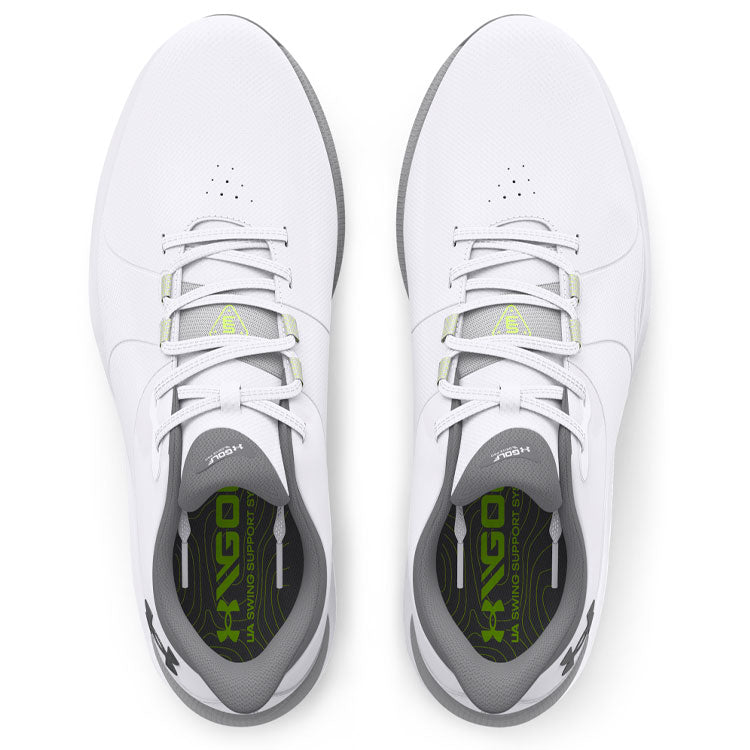  Under Armour Drive Pro SL Golf Shoes (White/White/Metallic Gun Metal) HOVR Cushioning With S3 Support System