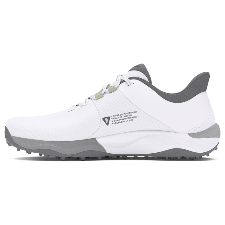  Under Armour Drive Pro SL Golf Shoes (White/White/Metallic Gun Metal) HOVR Cushioning With S3 Support System
