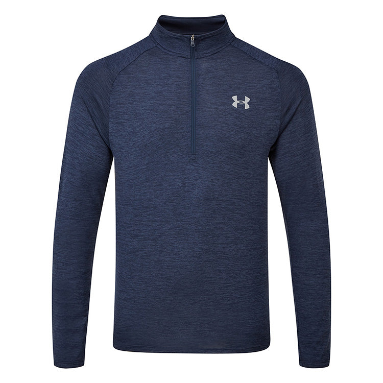  Under Armour Tech 2.0 1/2 Zip Golf Sweater (Academy/Steel) Lightweight Fabric With HeatGear Technology