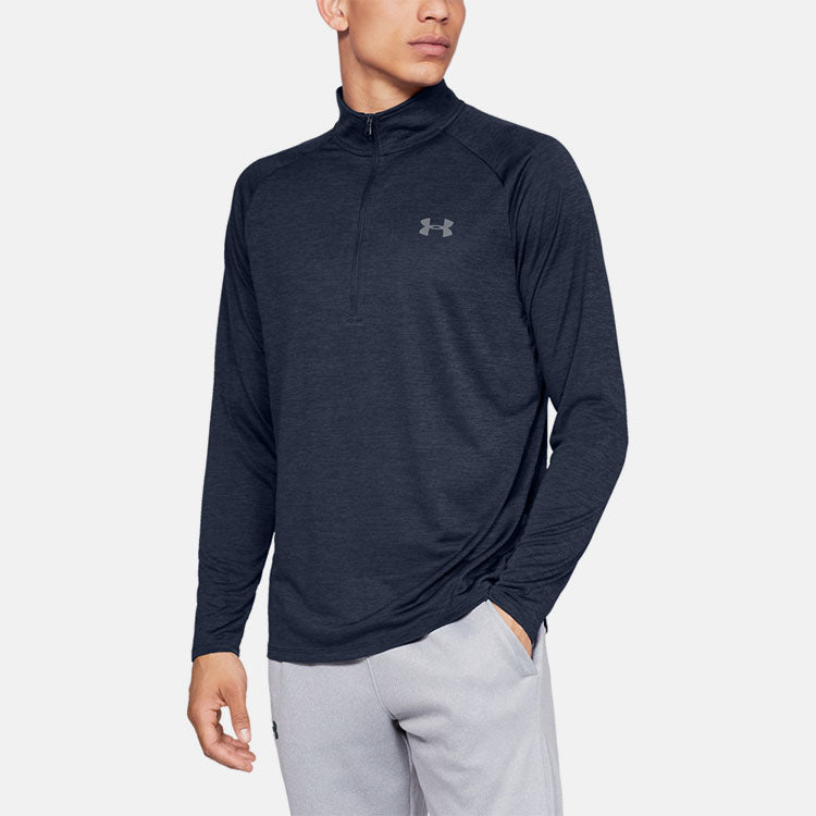  Under Armour Tech 2.0 1/2 Zip Golf Sweater (Academy/Steel) Lightweight Fabric With HeatGear Technology