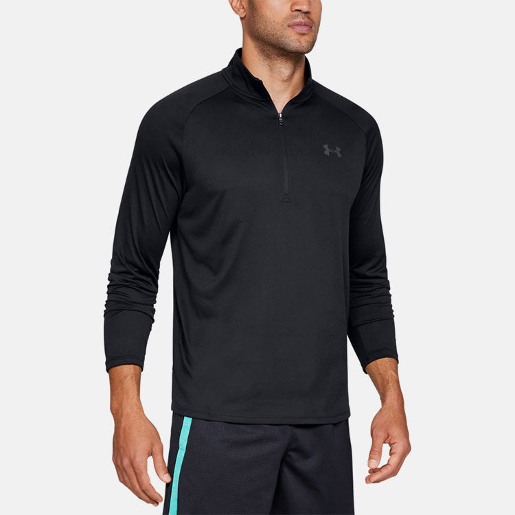  Under Armour Tech 2.0 1/2 Zip Golf Sweater (Black/Charcoal) Lightweight Fabric With HeatGear Technology