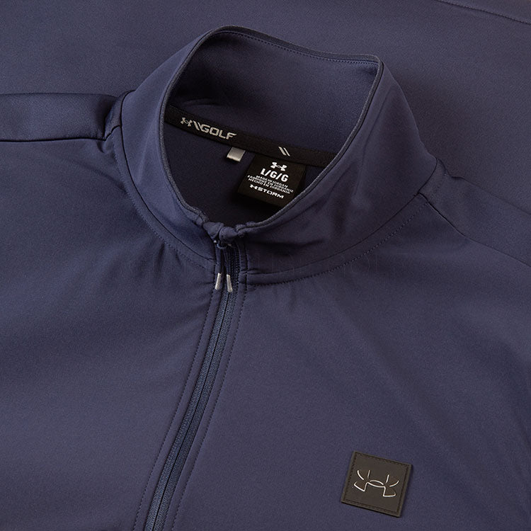  Under Armour Drive Pro Storm Hybrid 1/2 Zip Golf Sweater (Midnight Navy/Metallic Silver) Extra Warmth With Added Wind Protection