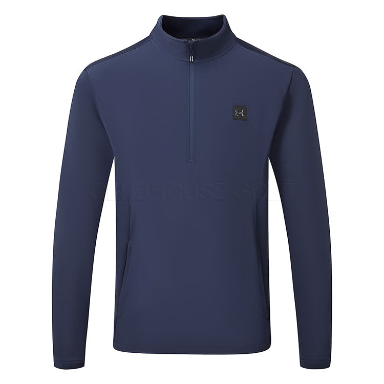  Under Armour Drive Pro Storm Hybrid 1/2 Zip Golf Sweater (Midnight Navy/Metallic Silver) Extra Warmth With Added Wind Protection
