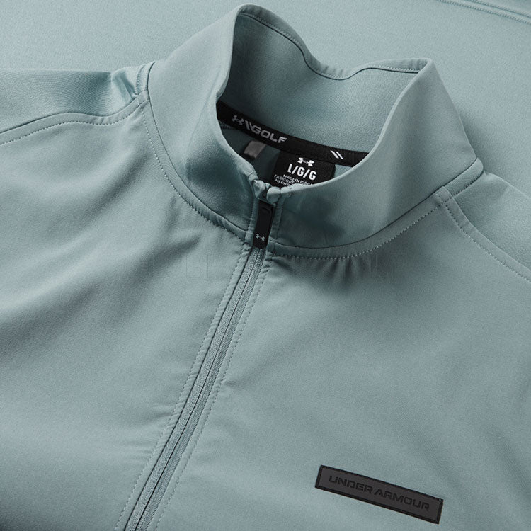  Under Armour Drive Pro Hybrid 1/2 Zip Golf Sweater (Jasper Blue/Black) Brushed Interior For Extra Warmth