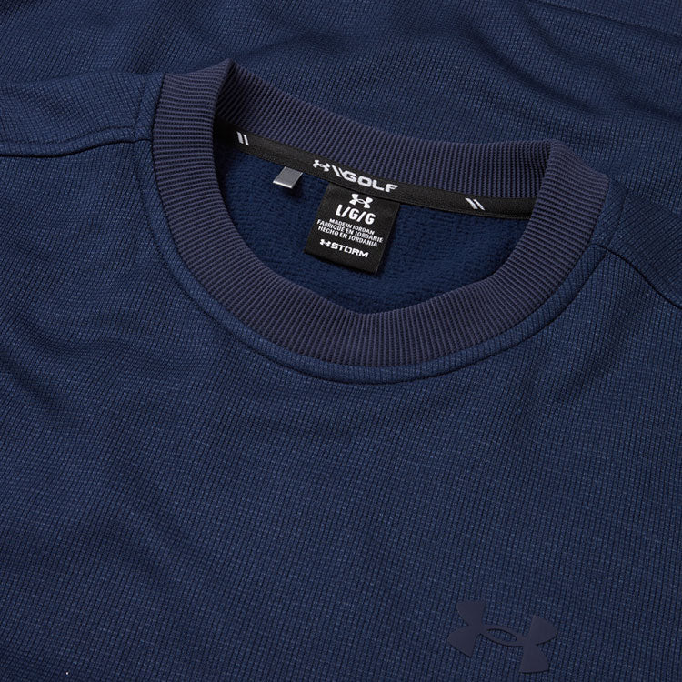  Under Armour Fleece Crewneck Golf Sweater (Midnight Navy) Brushed Interior For Extra Warmth