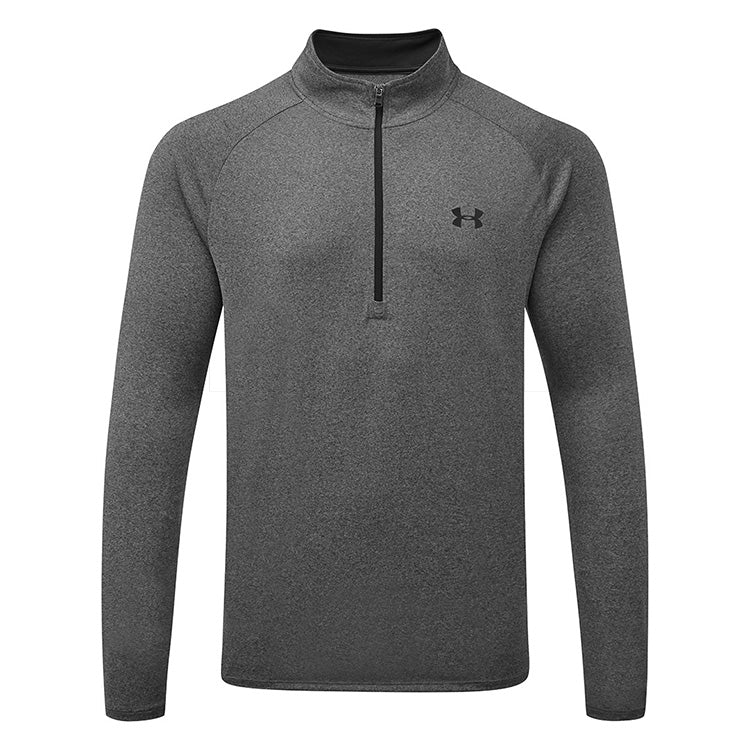  Under Armour Tech 2.0 1/2 Zip Golf Sweater (Carbon Heather/Black) Lightweight Fabric With HeatGear Technology