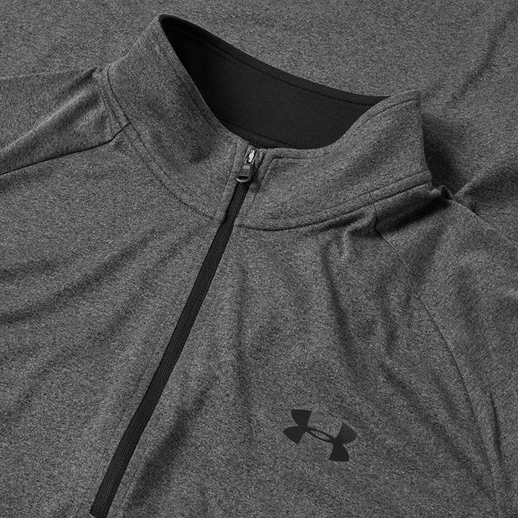  Under Armour Tech 2.0 1/2 Zip Golf Sweater (Carbon Heather/Black) Lightweight Fabric With HeatGear Technology