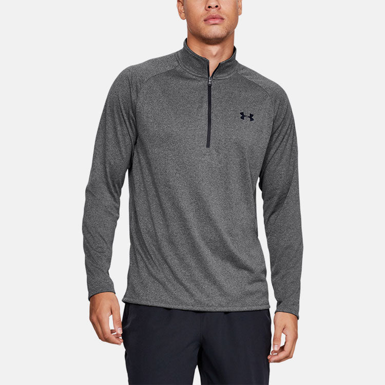  Under Armour Tech 2.0 1/2 Zip Golf Sweater (Carbon Heather/Black) Lightweight Fabric With HeatGear Technology