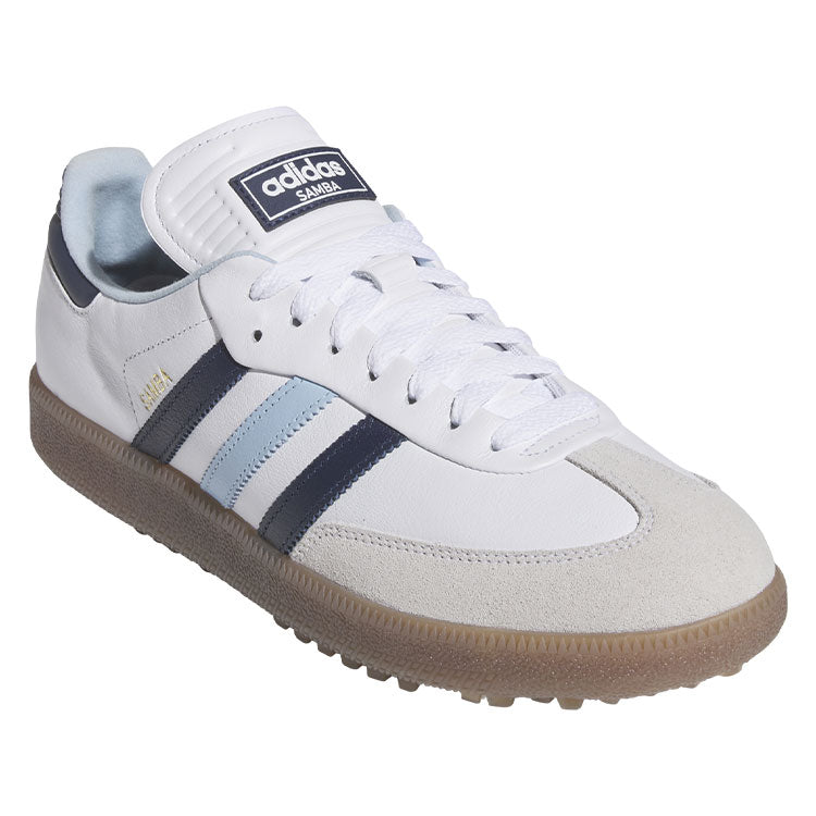  Adidas Golf Originals Samba Lux Spikeless Golf Shoes (White/Night Indigo/Clear Sky) Special Edition With Primegreen Sustainability
