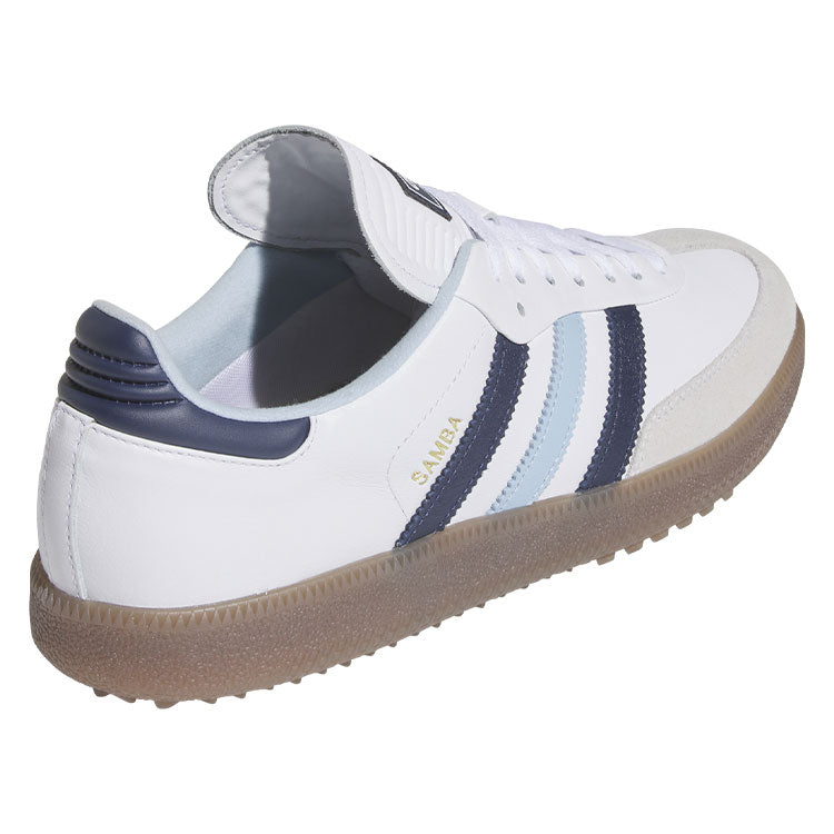  Adidas Golf Originals Samba Lux Spikeless Golf Shoes (White/Night Indigo/Clear Sky) Special Edition With Primegreen Sustainability