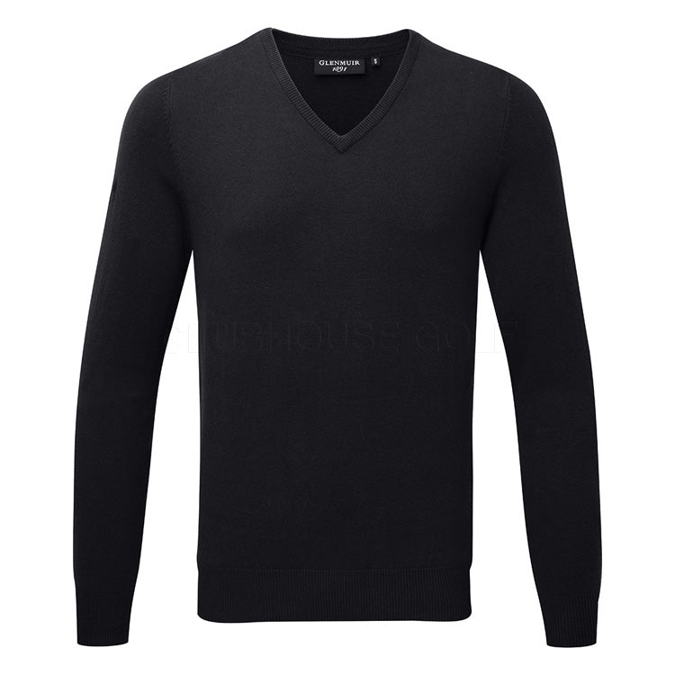  Glenmuir Eden V-Neck Cotton Golf Sweater (Black) Soft Lightweight Cotton For Comfortable Feel