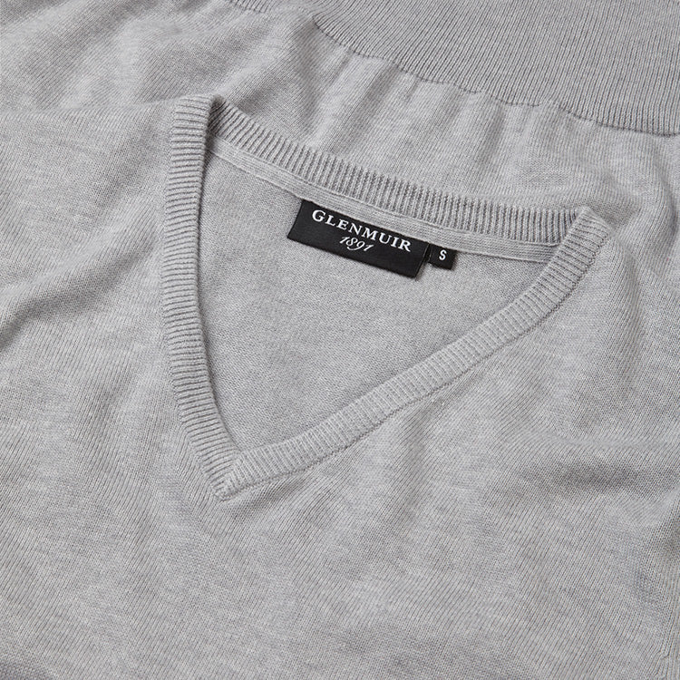 Glenmuir Eden V-Neck Cotton Golf Sweater (Light Grey) Soft Lightweight Cotton For Comfortable Feel