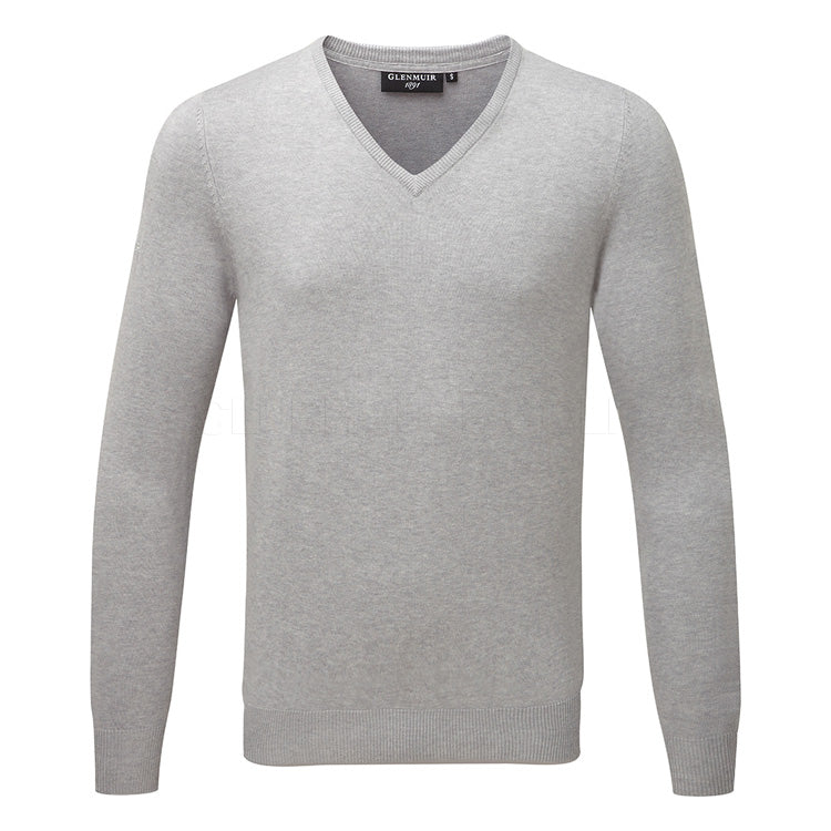  Glenmuir Eden V-Neck Cotton Golf Sweater (Light Grey) Soft Lightweight Cotton For Comfortable Feel