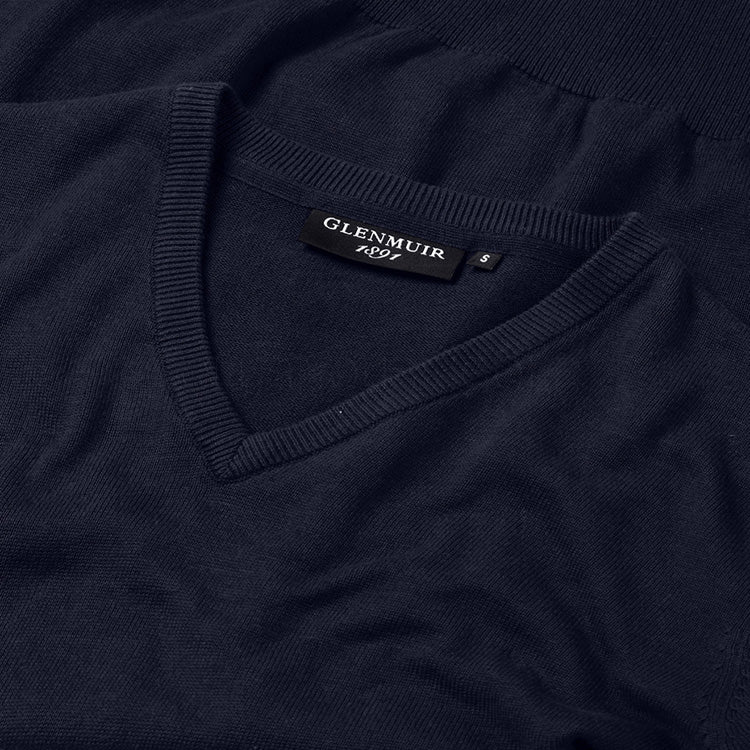  Glenmuir Eden V-Neck Cotton Golf Sweater (Navy) Soft Lightweight Cotton For Comfortable Feel