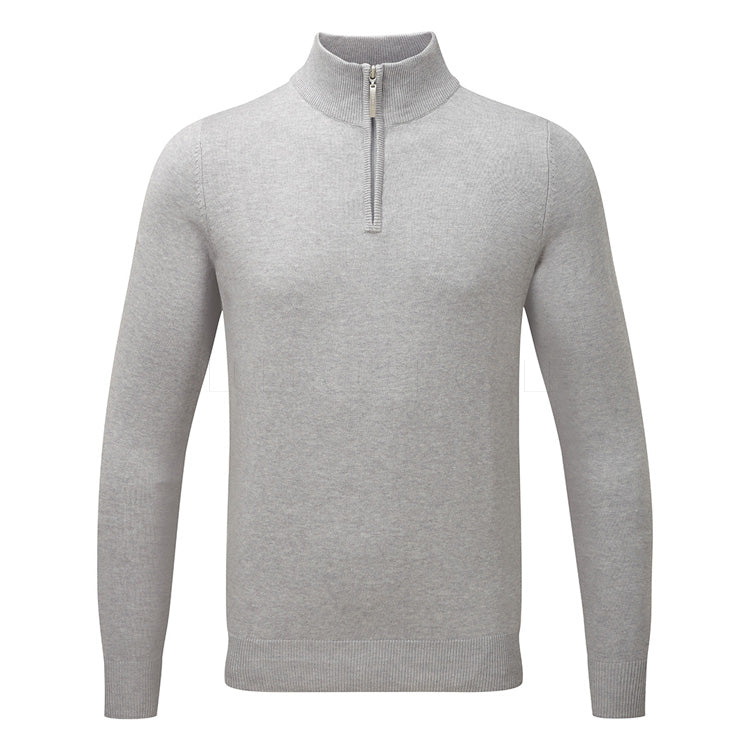  Glenmuir Devon 1/4 Zip Cotton Golf Sweater (Light Grey) Soft Lightweight Cotton For Comfortable Feel