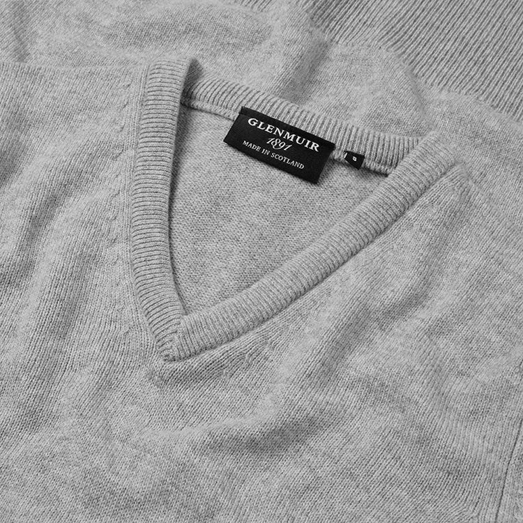  Glenmuir Lomond V-Neck Lambswool Golf Sweater (Light Grey) Incredible Warmth With Pure Knit Lambswool